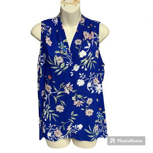 Katherine Barclay  blue floral sleeveless top size Medium no stretch